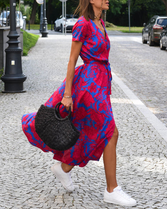 Robe imprimée mode à col en V