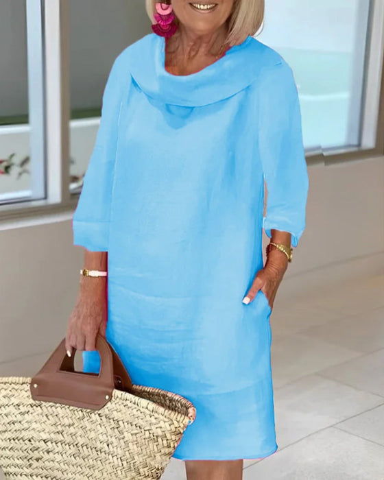 Robe à col rond de couleur unie