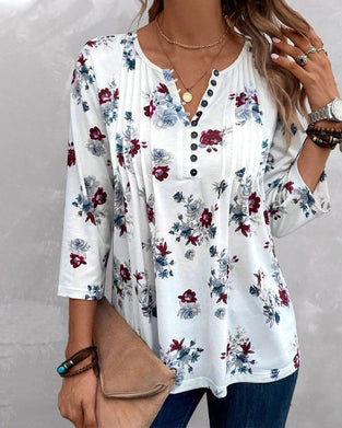 Blouse élégante boutonnée à imprimé floral