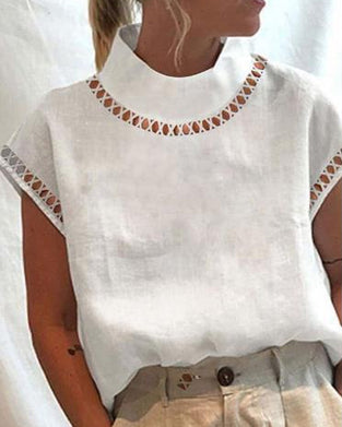 Chemisier col montant en dentelle unie