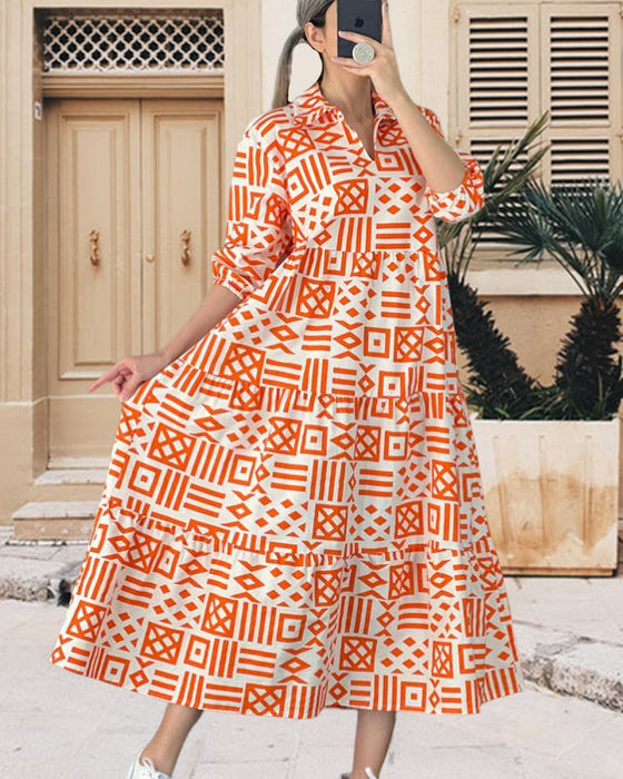 Robe à revers en imprimé géométrique