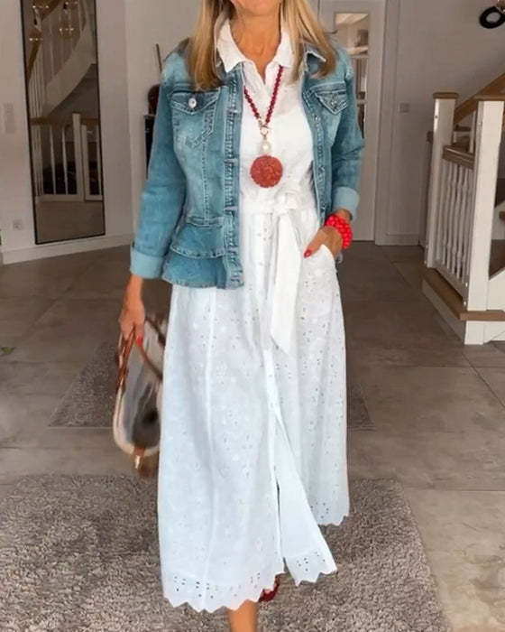 Robe mi-longue chic à manches 3/4