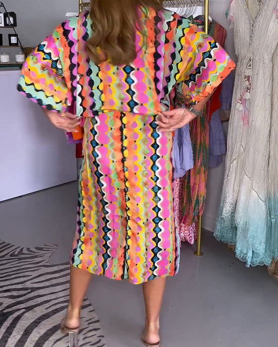 Robe avec col en V et demi-manche