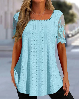 Chemisier broderie creuse à manches courtes