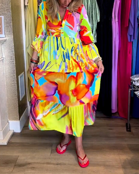 Robe imprimée à manches évasées