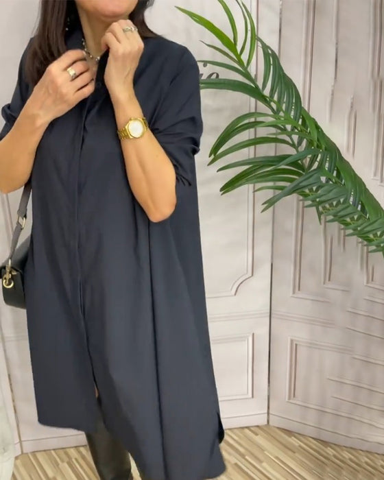 Robe décontractée à revers de couleur unie