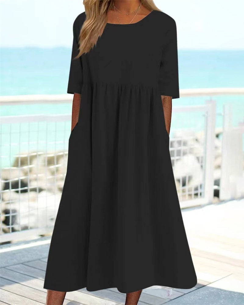 Robe Longue Ample Grande Taille Style Coréen Japonais En Coton Lin – Élégante, Confortable Et Ultra Fluide Pour Toutes Les Occasions