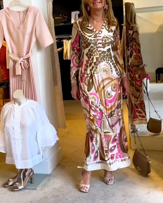 Robe longue imprimée décontractée à col en V