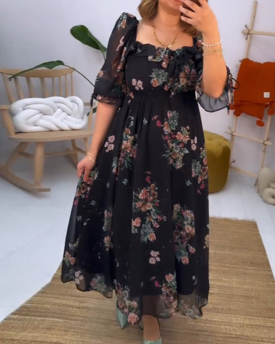 Robe élégante à col carré et imprimé floral