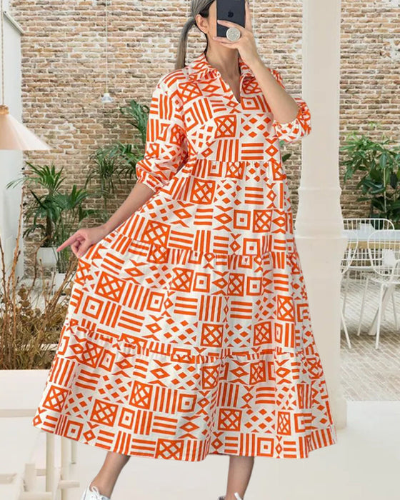 Robe à revers en imprimé géométrique