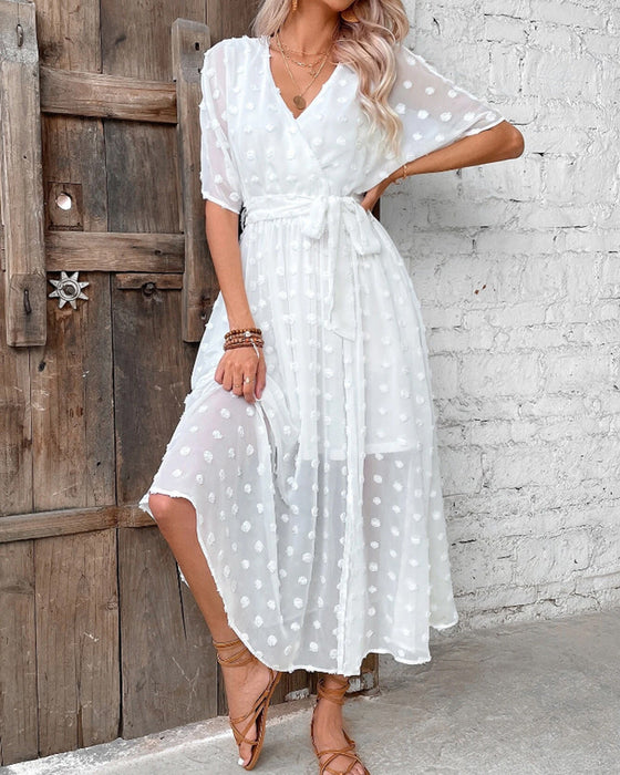 Robe élégante col V de couleur unie