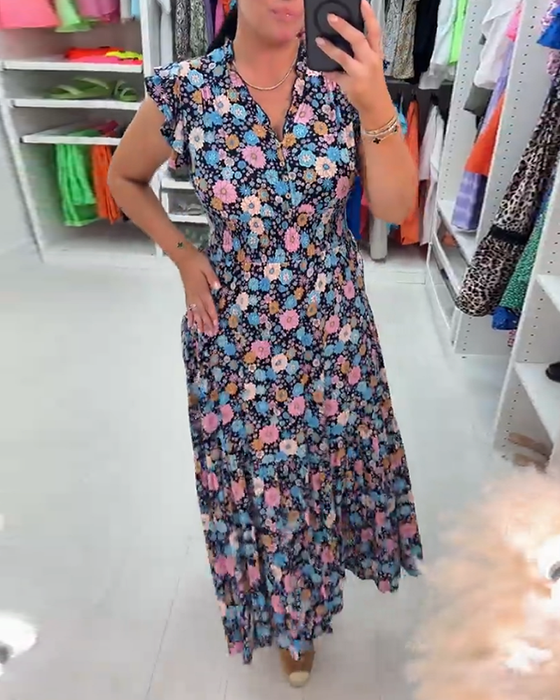 Robe sans manches à imprimé floral et col en V