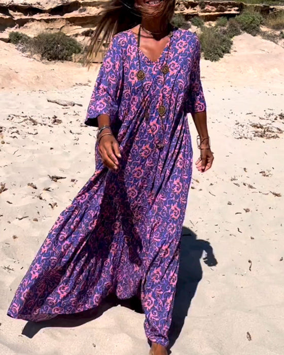 Robe imprimée ample à manches 3/4