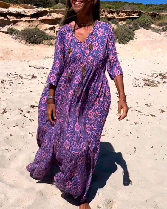 Robe imprimée ample à manches 3/4