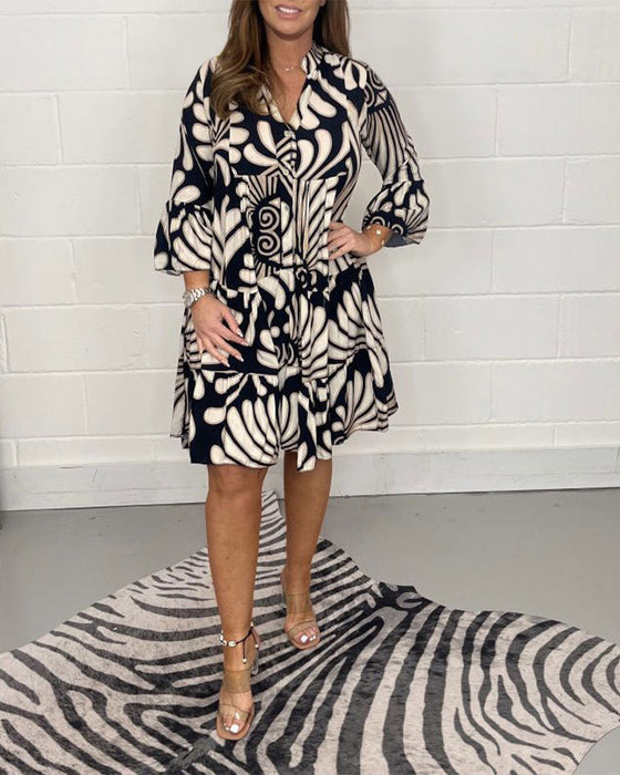 Robe décontractée à col en V imprimée