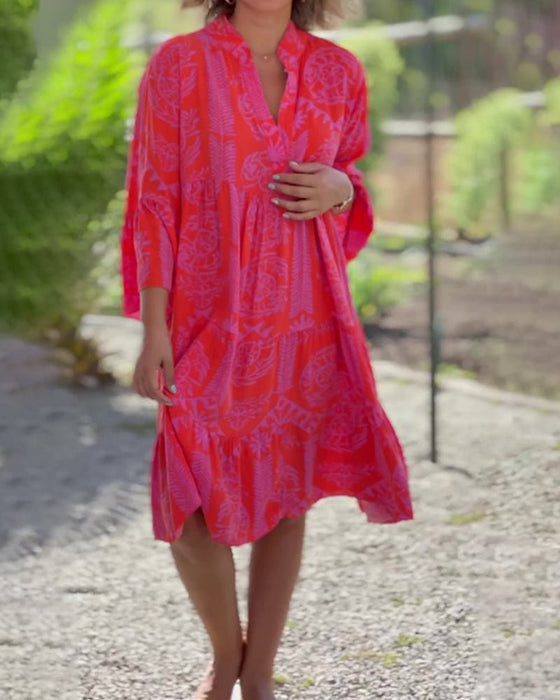 Robe à manches 3/4 à imprimé géométrique Boho