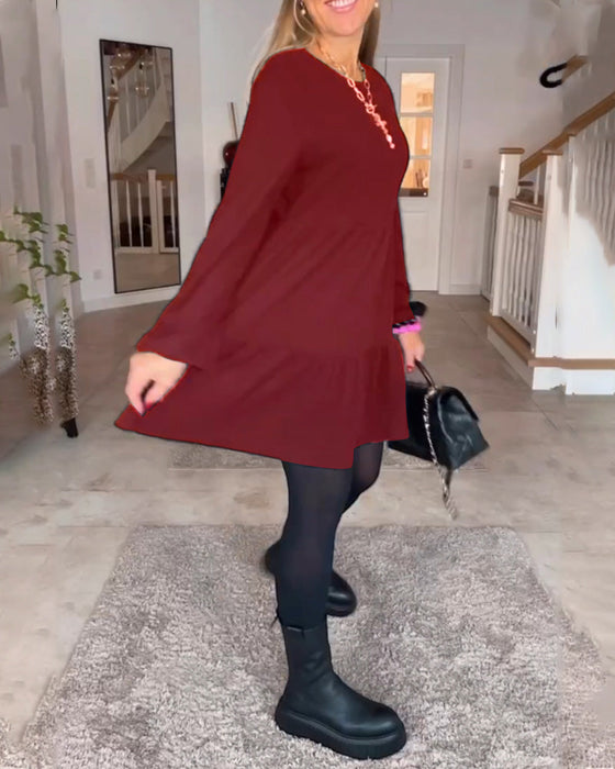 Robe simple à manches longues de couleur unie