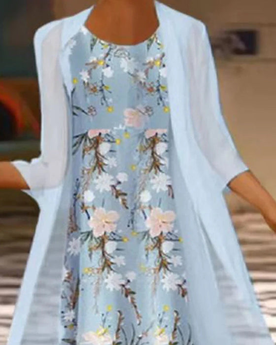 Robe ample manches 3/4 à imprimé fleuri