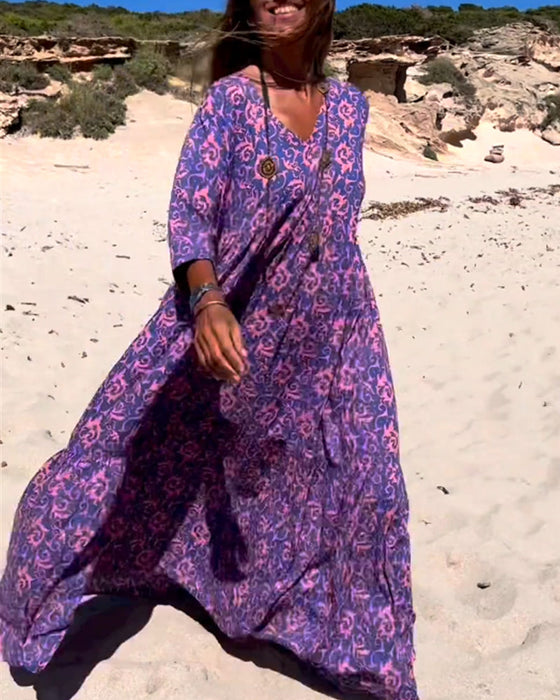 Robe imprimée ample à manches 3/4