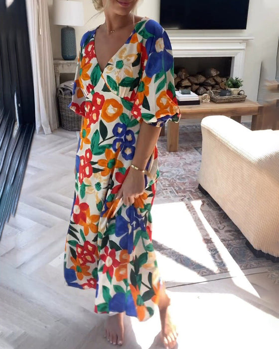 Robe col V à imprimé fleuri