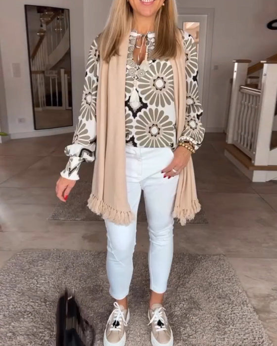 Chemisier à imprimé géométrique à manches longues