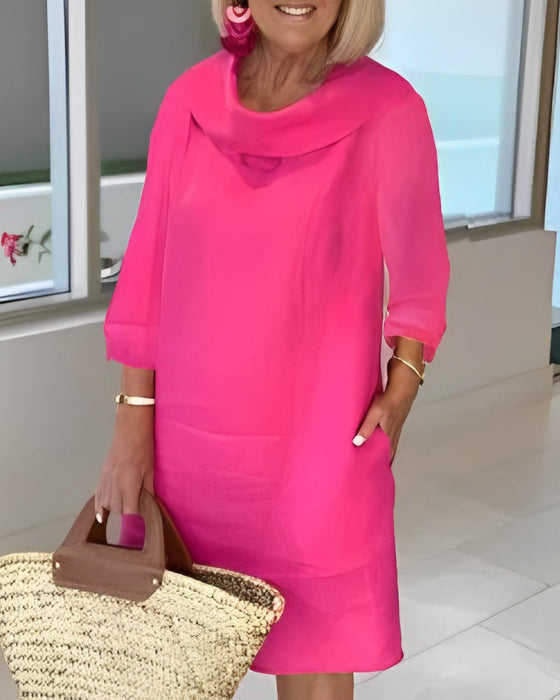 Robe à col rond de couleur unie