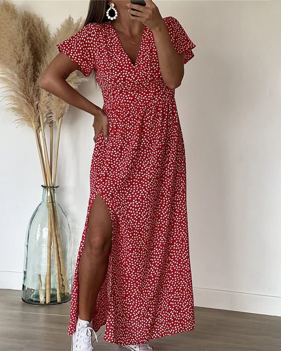 Robe longue imprimée à encolure en V