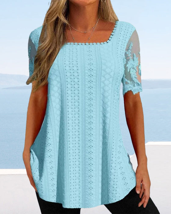 Chemisier broderie creuse à manches courtes