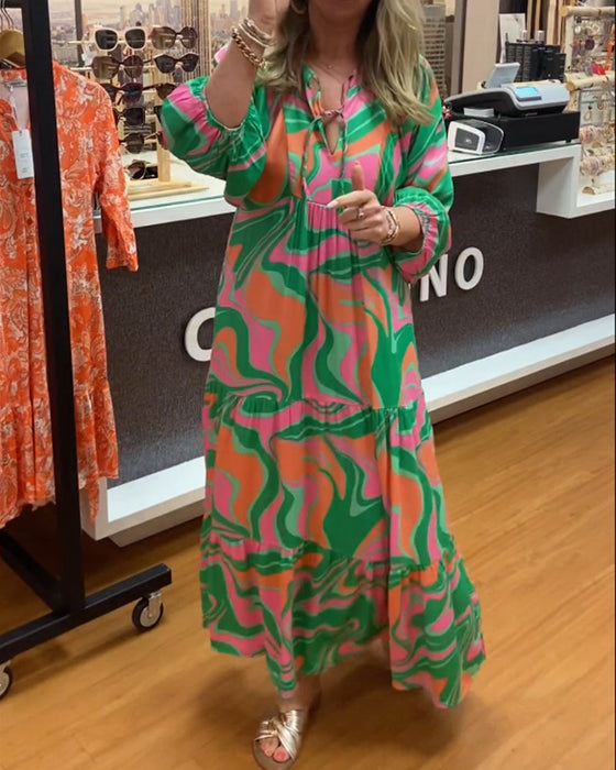 Robe longue imprimée à encolure en V