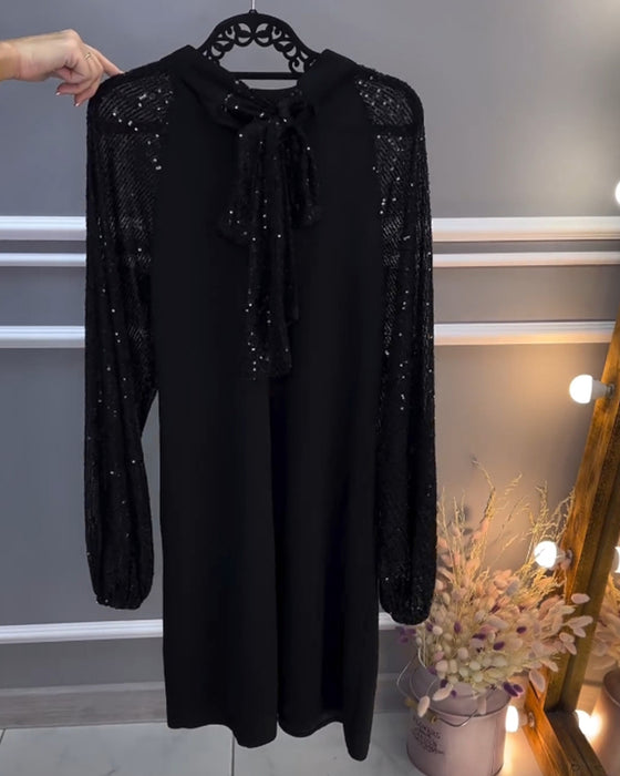 Robe de couleur unie à manches patchwork