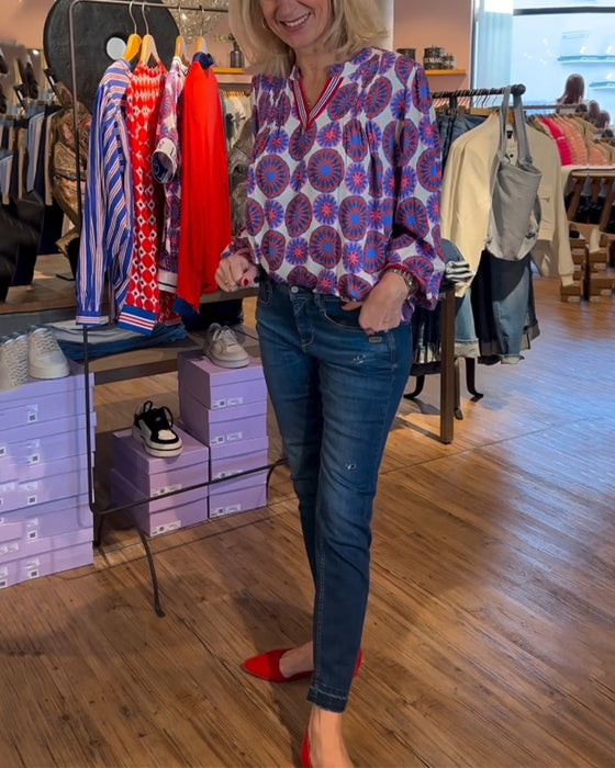 Blouse élégante col V à imprimé géométrique