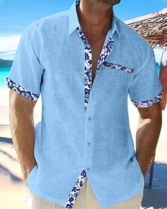 Chemise à manches courtes en coton et lin