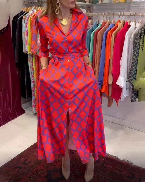 Robe chemise col V manches 3/4