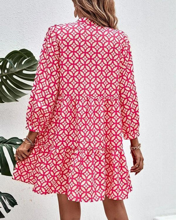 Robe imprimée à manches longues et col en V