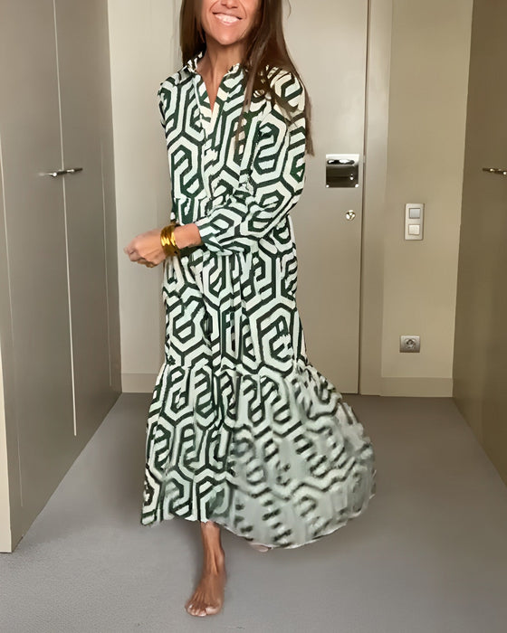 Robe à manches à neuf points à imprimé géométrique