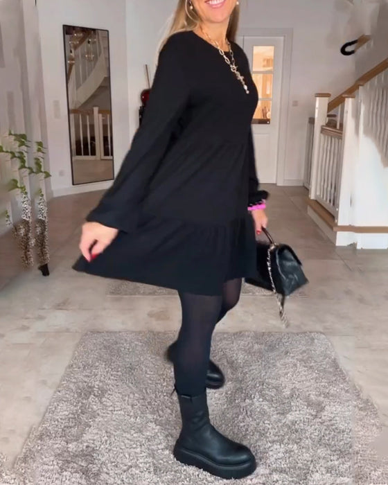 Robe simple à manches longues de couleur unie