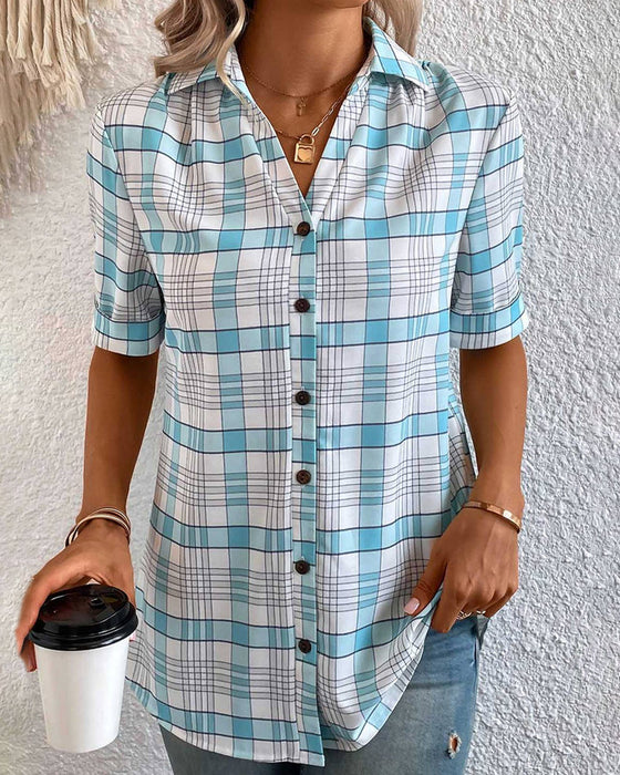 Chemisier à col revers à carreaux