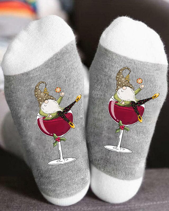 🧦Chaussettes de Noël unisexes avec des lutins et des verres à vin🧦