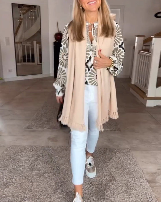 Chemisier à imprimé géométrique à manches longues