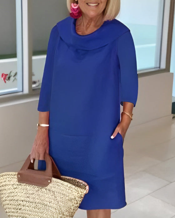 Robe à col rond de couleur unie