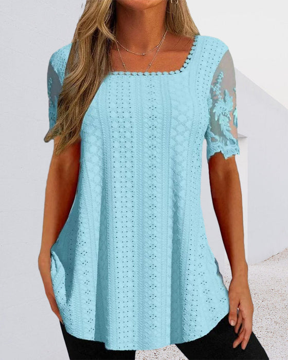 Chemisier broderie creuse à manches courtes