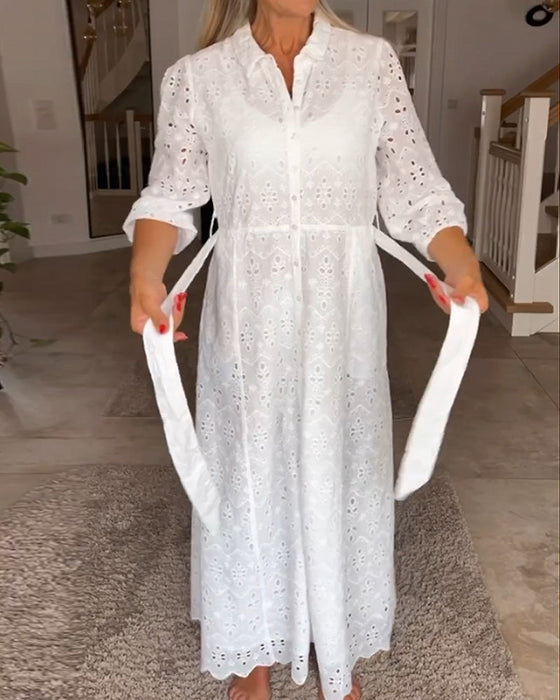 Robe mi-longue chic à manches 3/4