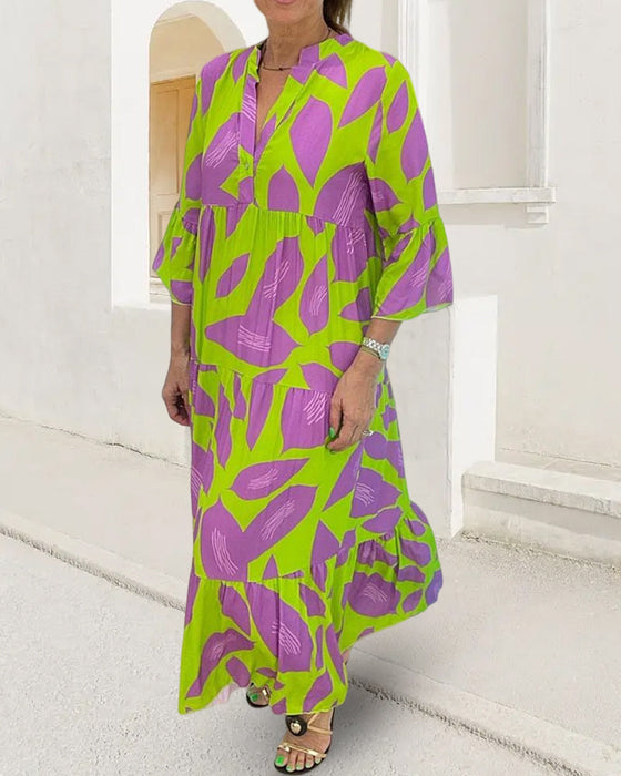 Robe imprimé feuilles à manches courtes