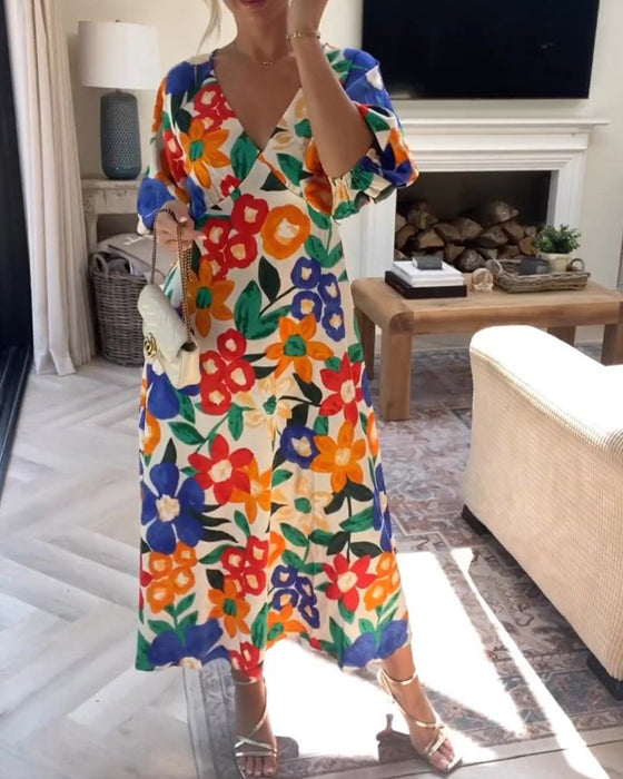 Robe col V à imprimé fleuri