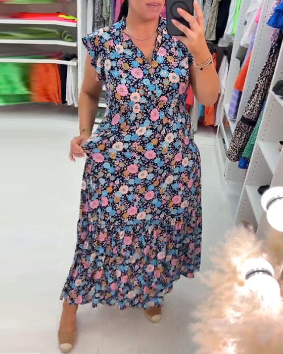 Robe sans manches à imprimé floral et col en V
