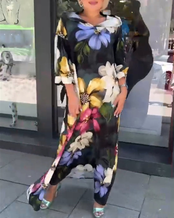 Robe manches 3/4 imprimé fleuri