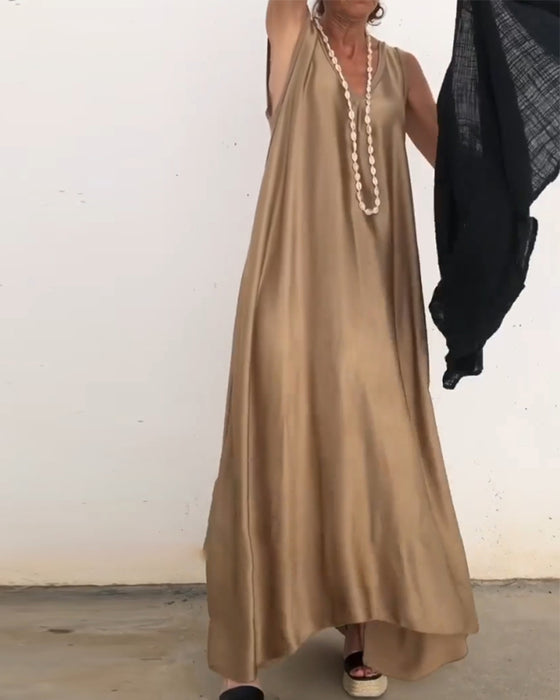 Robe longue sans manches à col rond