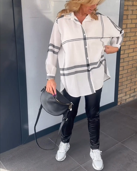 Chemise décontractée à carreaux à revers