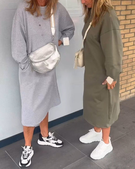 Robe unie col rond avec poches