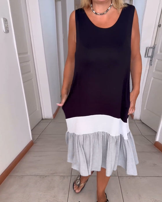 Robe sans manches à col rond et aux couleurs assorties